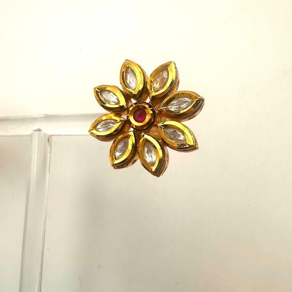 Flower Earring Costume Jewelry Gold tone Chunky Red White Green backing